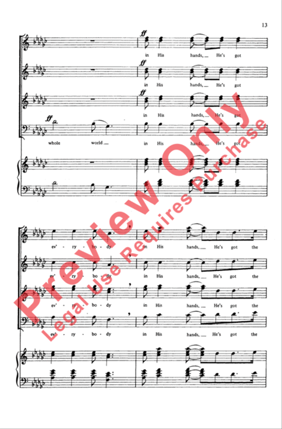 He's Got the Whole World in His Hands 4-Part scores gallery preview page 12