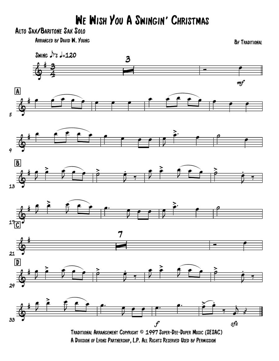 We Wish You A Merry Christmas Alto Saxophone scores gallery preview page 1