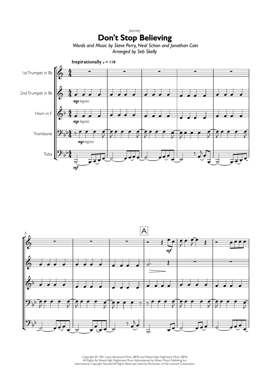 Don't Stop Believin' Brass Ensemble scores gallery preview page 1