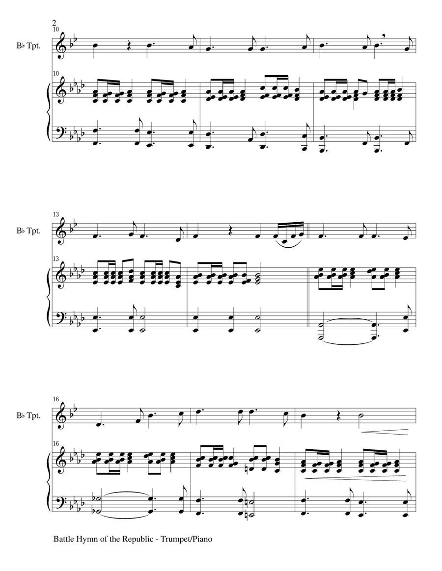 BATTLE HYMN OF THE REPUBLIC (Duet – Bb Trumpet and Piano/Score and Parts) image number null