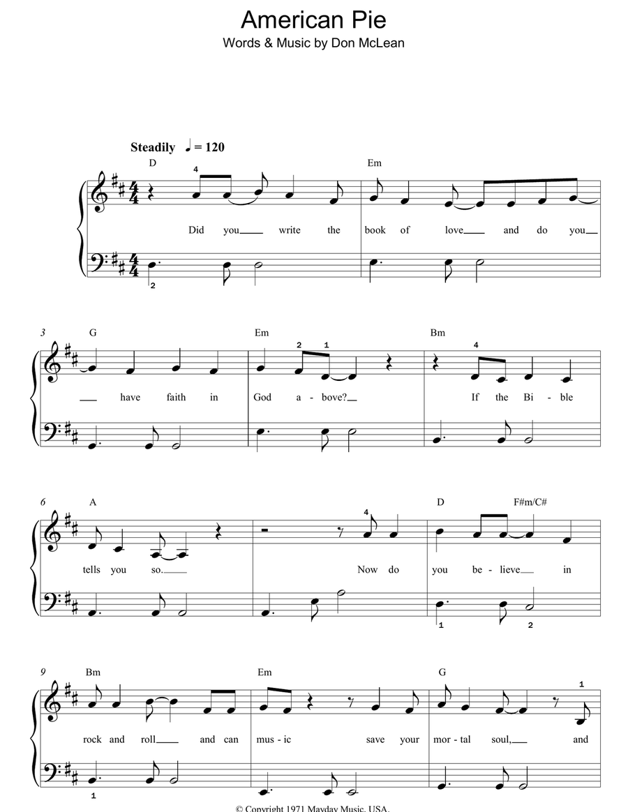 American Pie Easy Piano scores gallery preview page 1