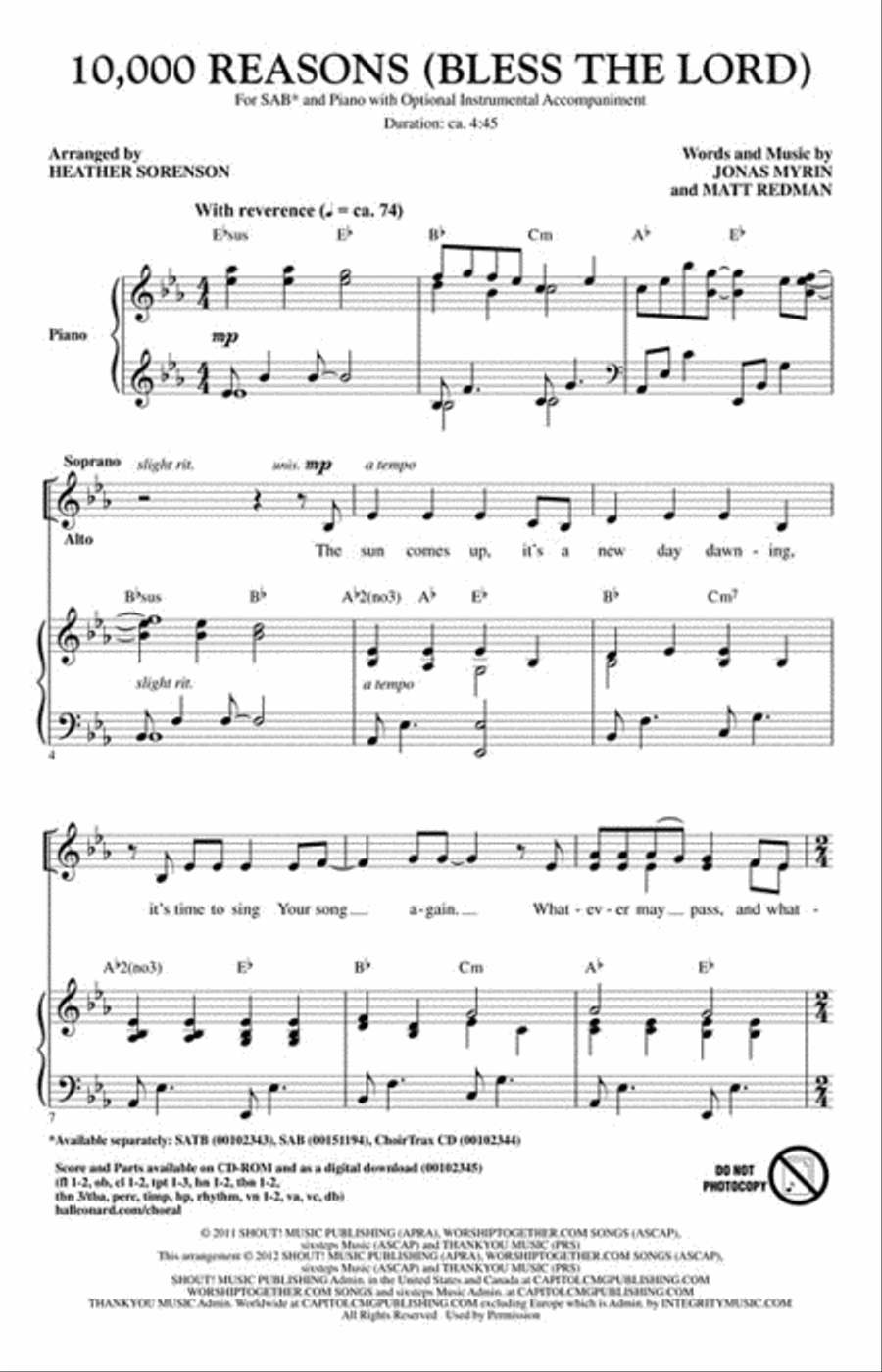 10,000 Reasons (Bless the Lord) 3-Part scores gallery preview page 2