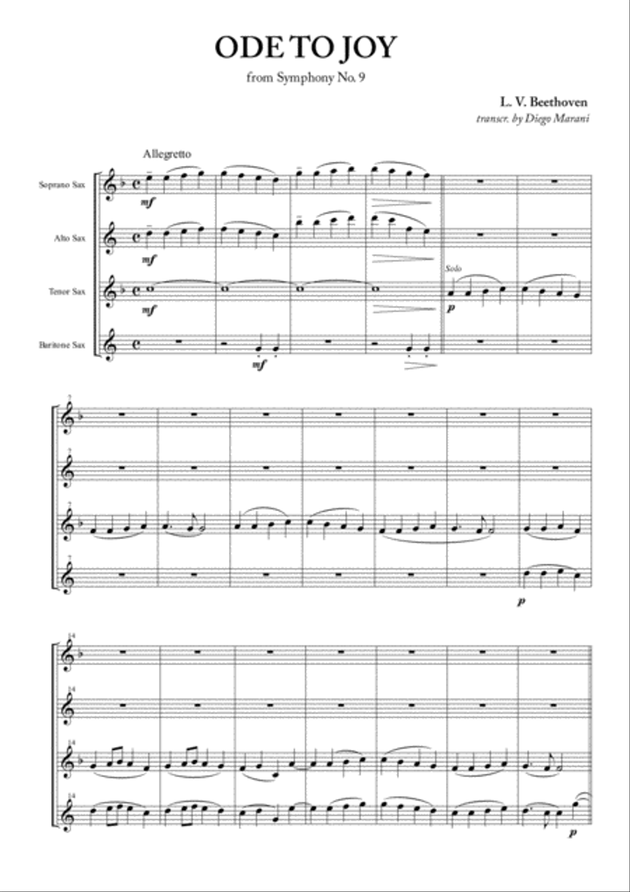 Ode To Joy (from Symphony No. 9) for Saxophone Quartet Saxophone Quartet scores gallery preview page 4