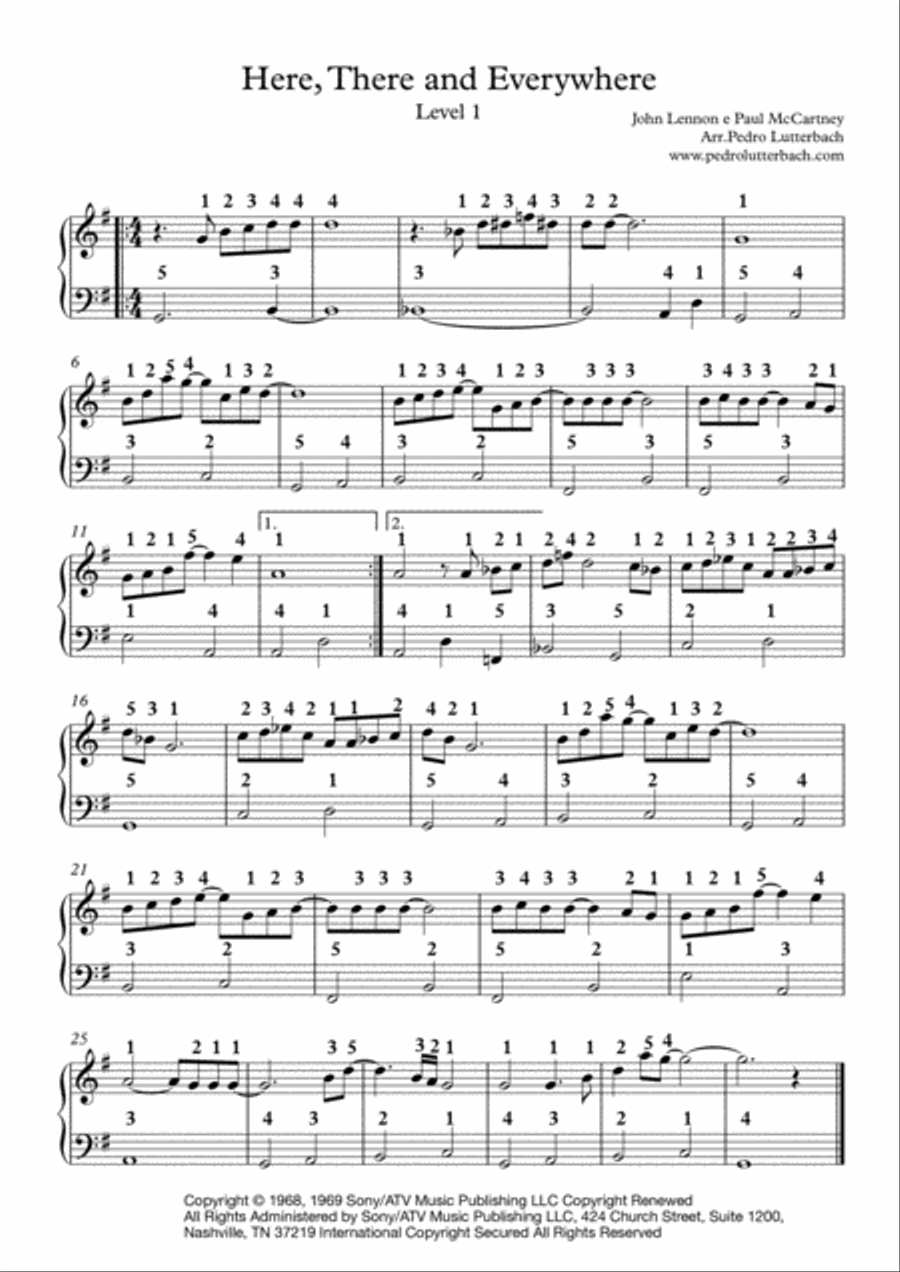 Here, There And Everywhere Easy Piano scores gallery preview page 1