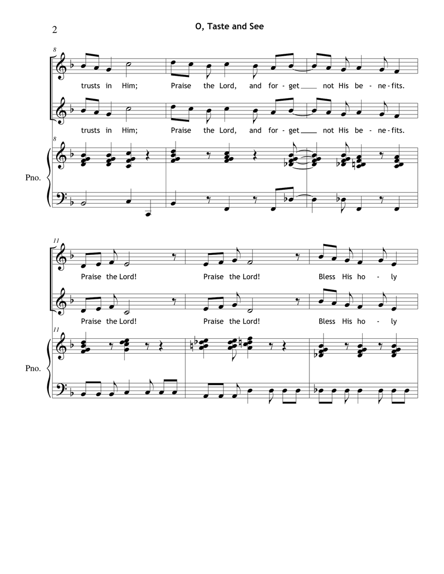 O Taste and See that the Lord Is Good (2-Part) SA scores gallery preview page 2