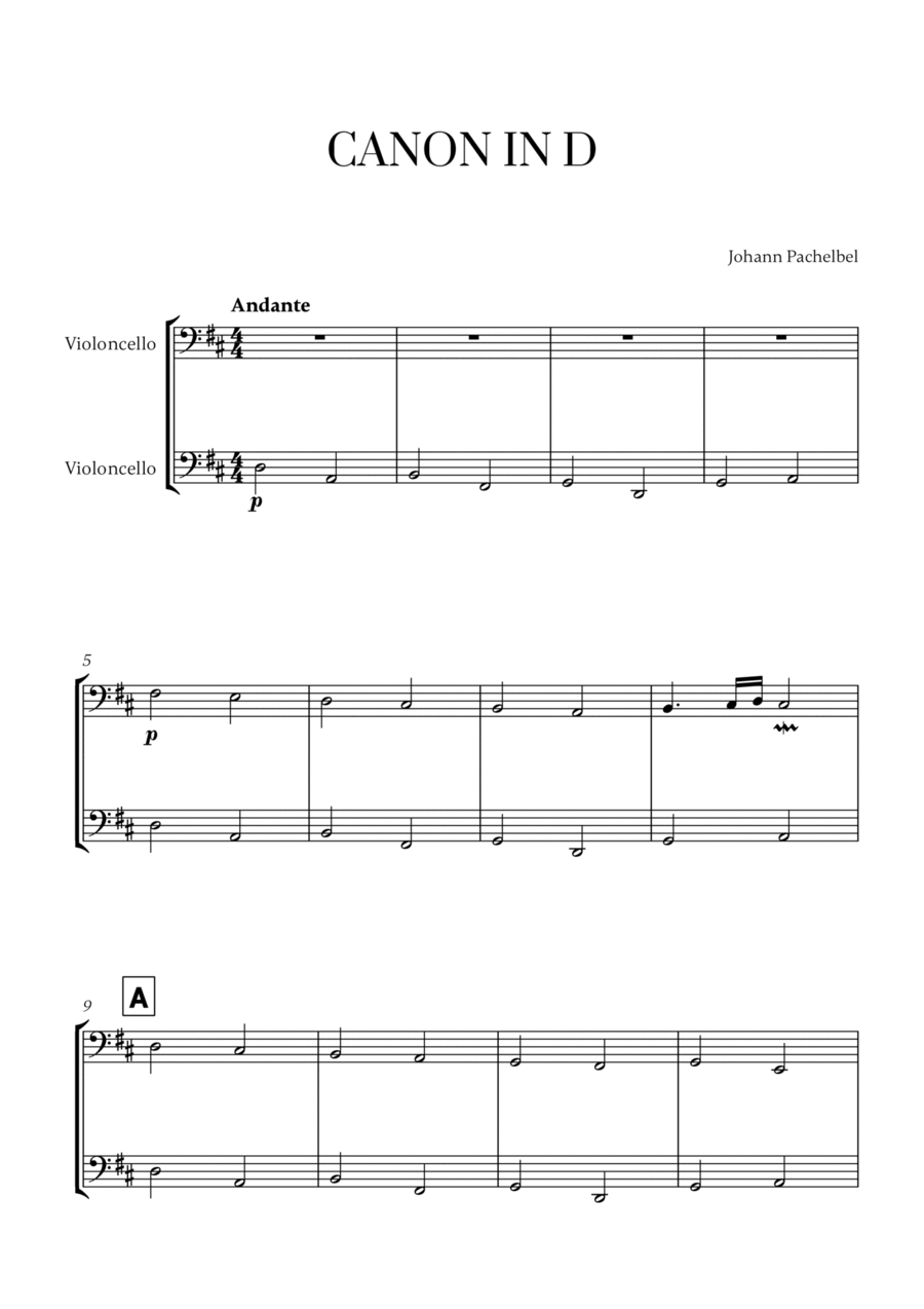 Johann Pachelbel - Canon in D (for Cello Duet) String Duet scores gallery preview page 1