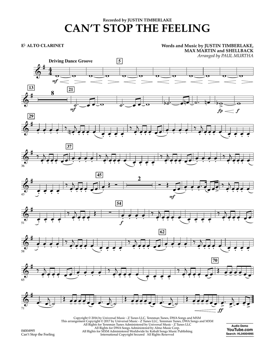 Can't Stop the Feeling - Eb Alto Clarinet Concert Band scores gallery preview page 1