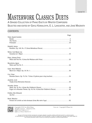 Book cover for Masterwork Classics Duets, Level 6: A Graded Collection of Piano Duets by Master Composers