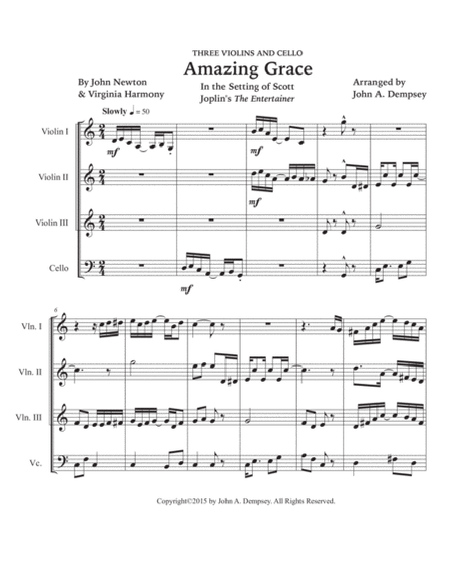 Amazing Grace / The Entertainer (String Quartet for Three Violins and Cello) image number null