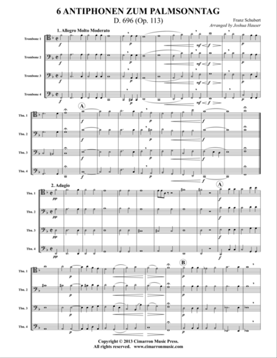 6 Antiphonen zum palmsonntag Trombone Quartet scores gallery preview page 1
