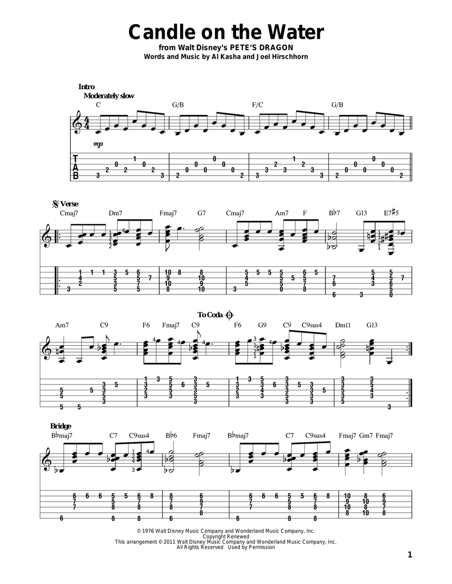 Candle On The Water (from Pete's Dragon) Acoustic Guitar scores gallery preview page 1