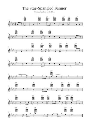 The Star Spangled Banner (National Anthem of the USA) - Guitar - D-flat Major