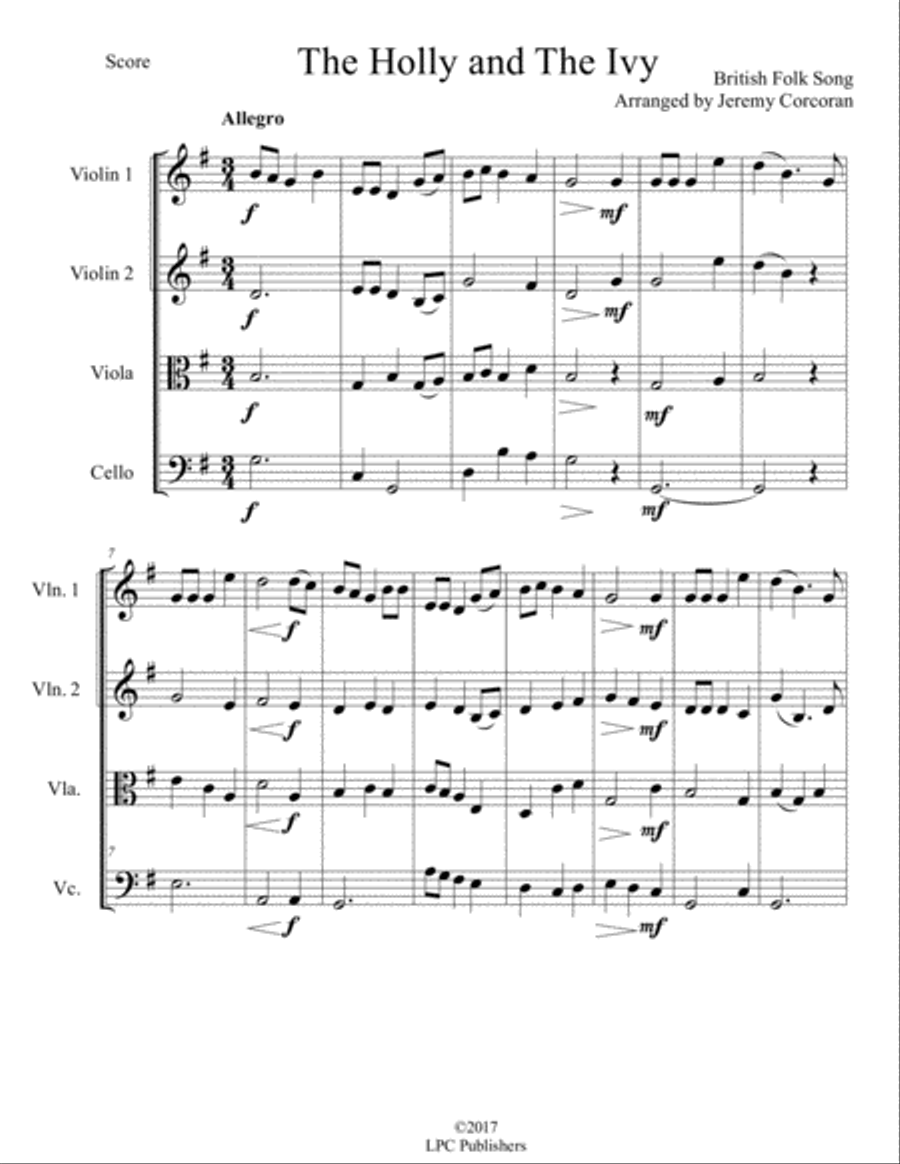 The Holly and the Ivy for String Quartet String Quartet scores gallery preview page 2
