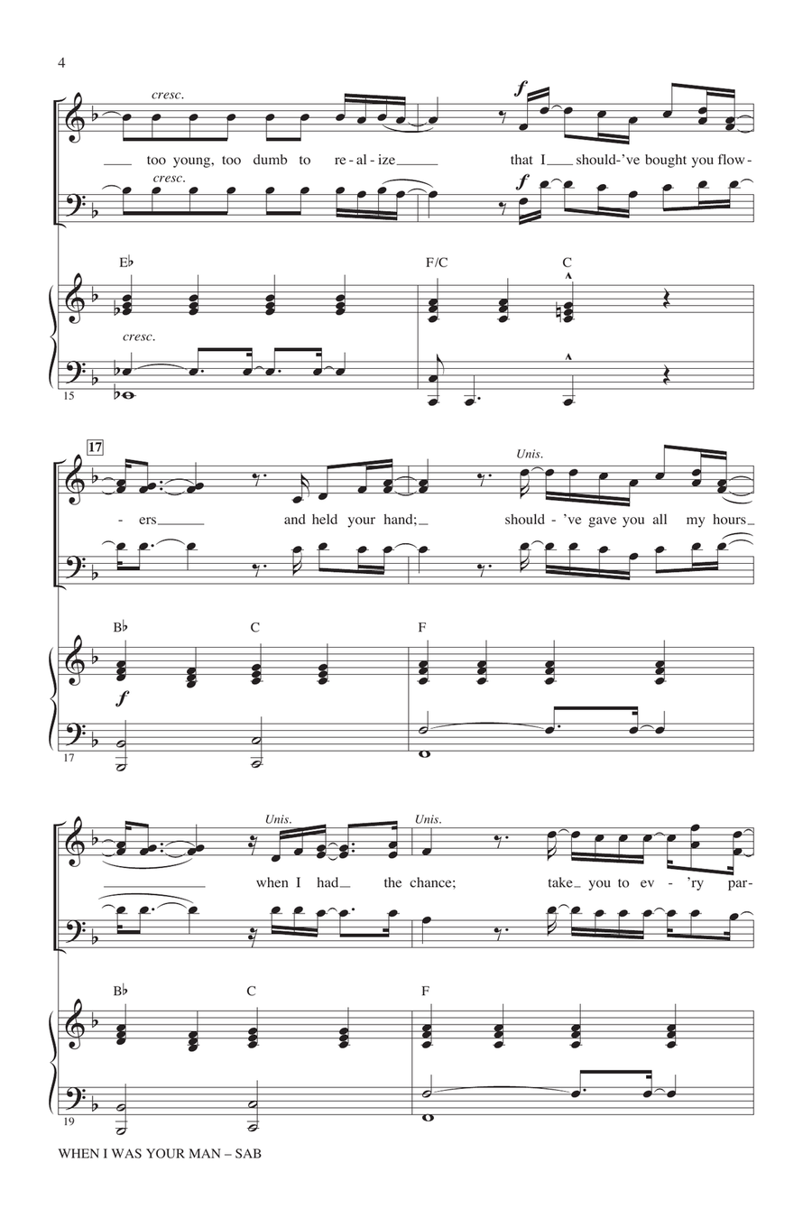 When I Was Your Man (arr. Mac Huff) 3-Part scores gallery preview page 3