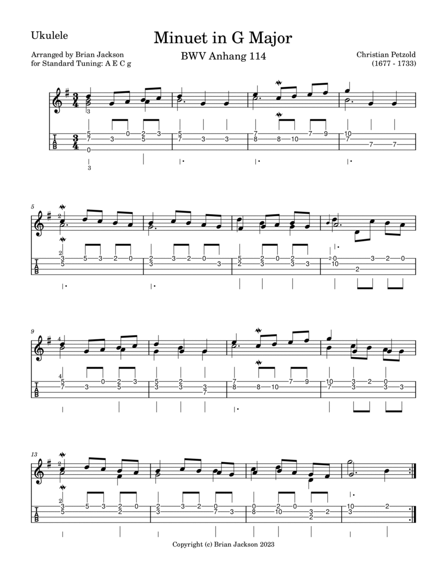 Minuet in G Major Minuet in G Major Ukulele scores gallery preview page 1