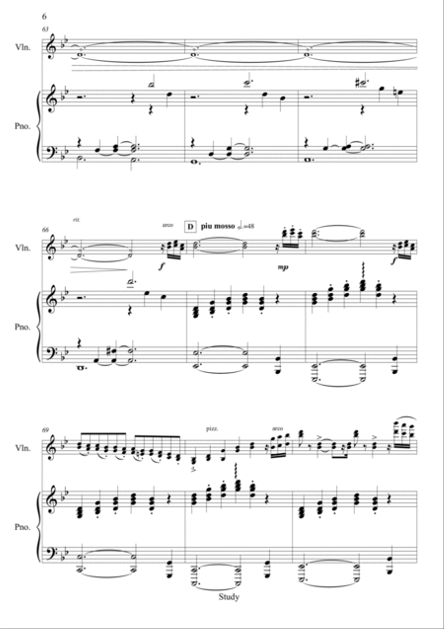 Study - a piece for solo violin and piano Violin Solo scores gallery preview page 6