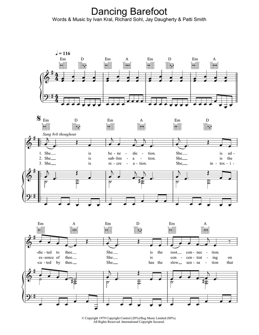 Dancing Barefoot Piano, Vocal, Guitar scores gallery preview page 1