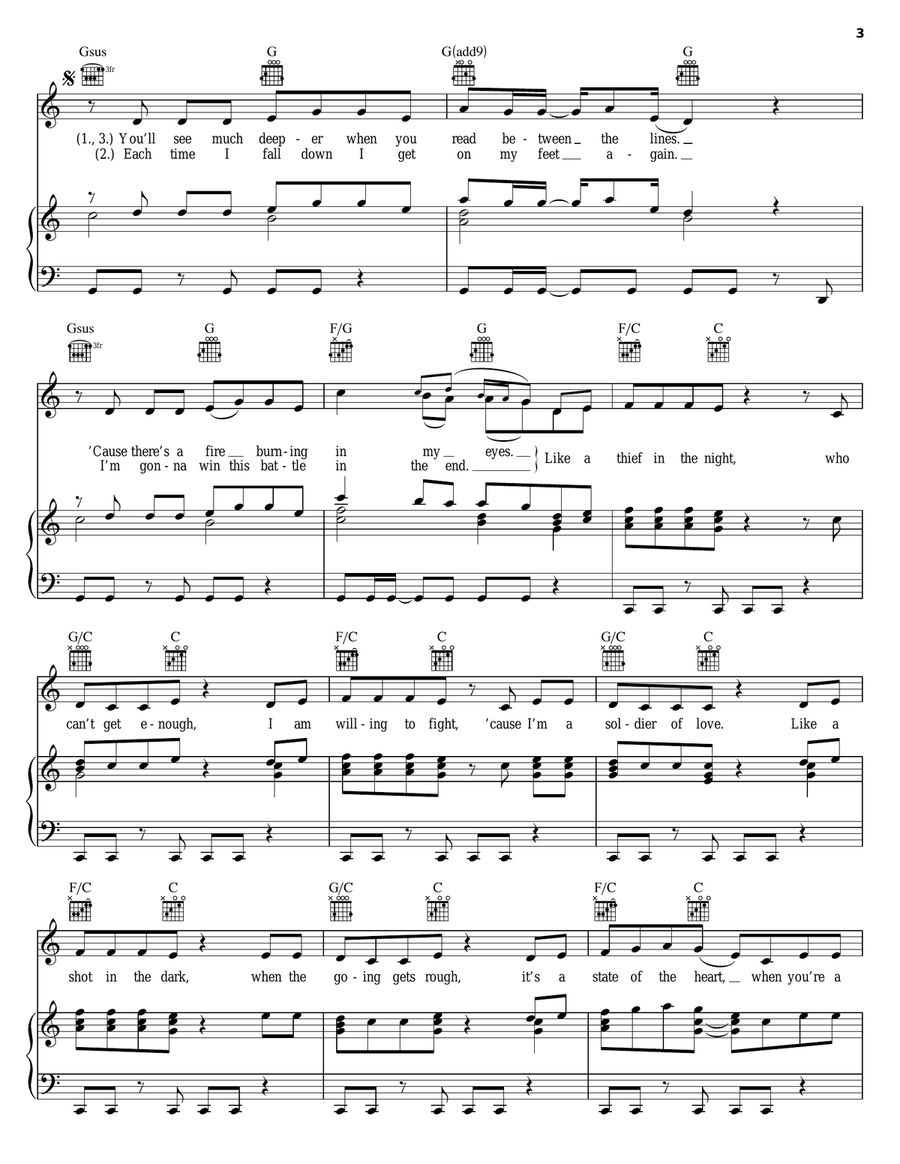 Soldier Of Love Soldier Of Love Piano, Vocal, Guitar scores gallery preview page 3