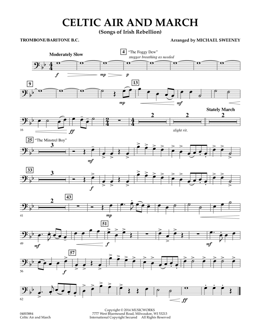 Celtic Air and March (Songs of Irish Rebellion) - Trombone/Baritone B.C. Concert Band scores gallery preview page 1