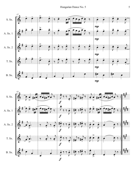 Hungarian Dance No. 5 for Saxophone Quartet (SATB or AATB) image number null