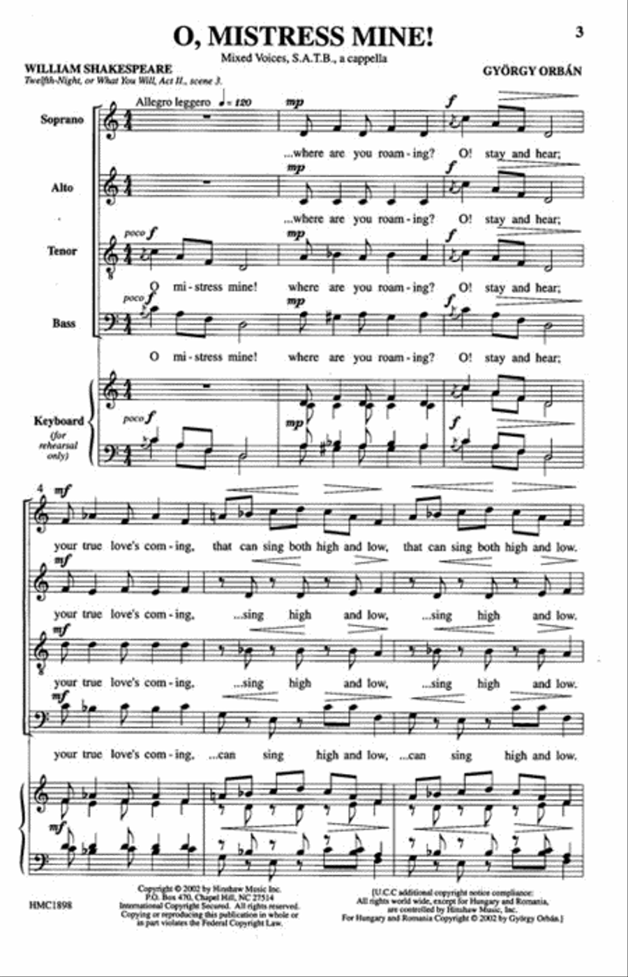 O, Mistress Mine! O, Mistress Mine! 4-Part scores gallery preview page 2