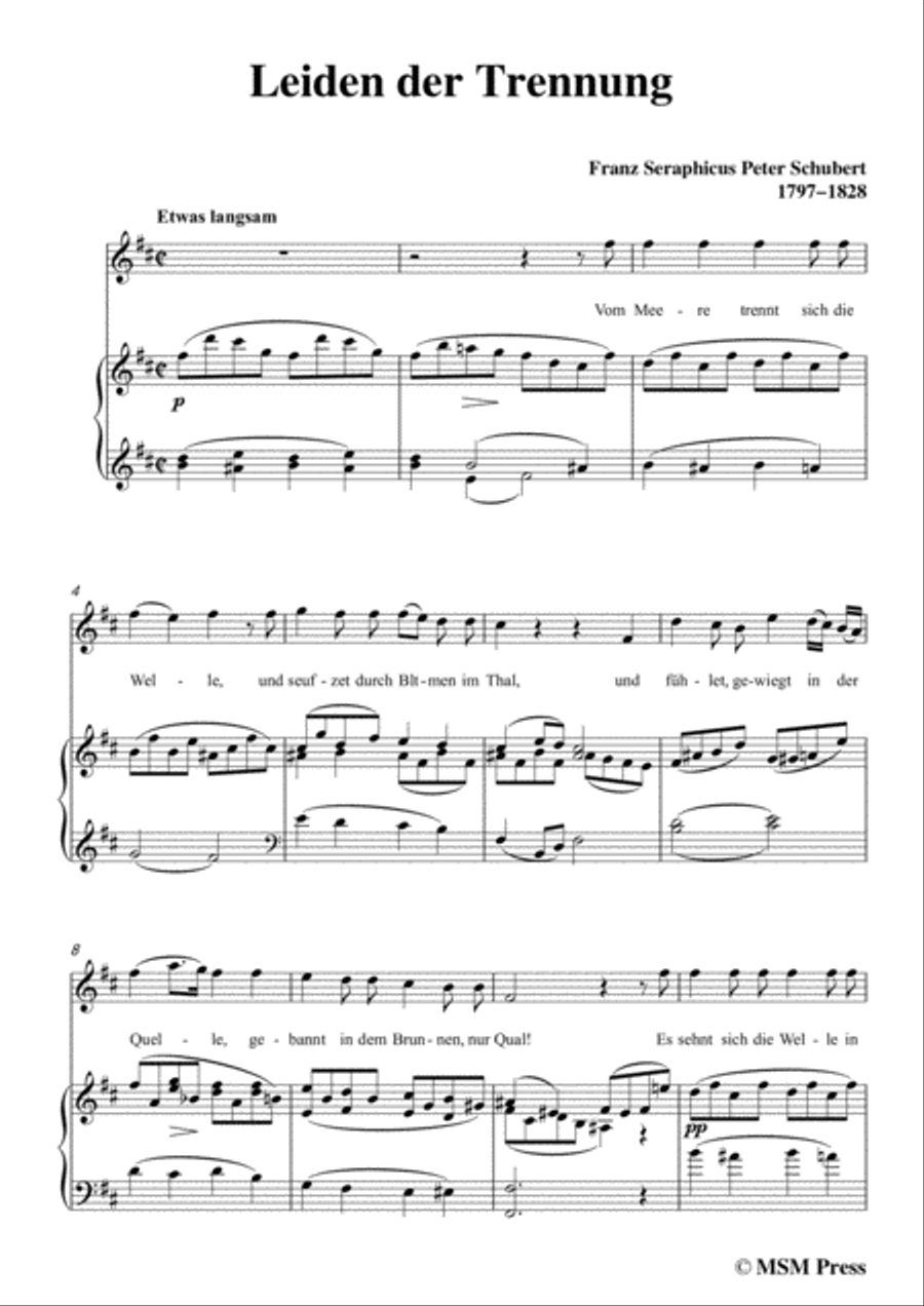 Schubert-Leiden der Trennung,in D Major,for Voice&Piano Voice scores gallery preview page 3