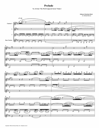 Prelude 16 from Well-Tempered Clavier, Book 1 (Clarinet Quartet)