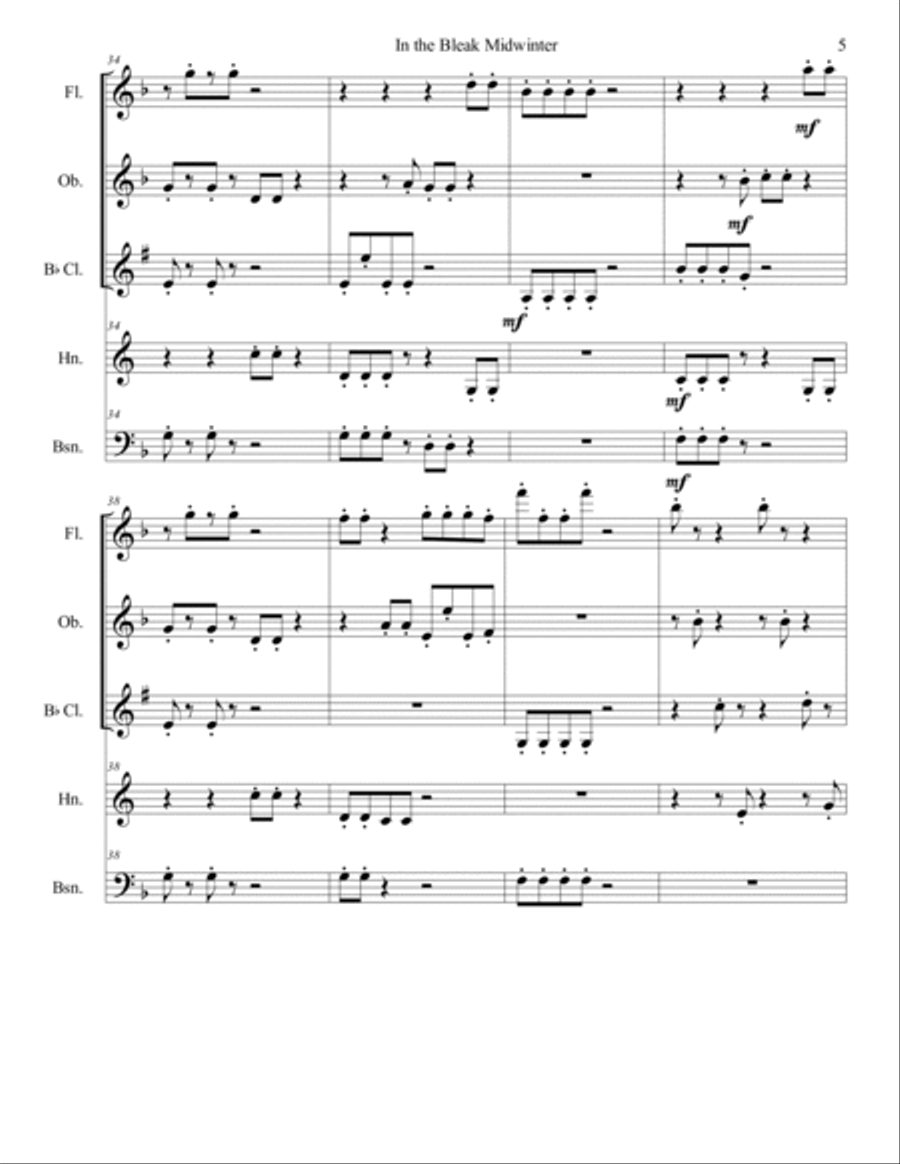 In the Bleak Midwinter Woodwind Quintet scores gallery preview page 5