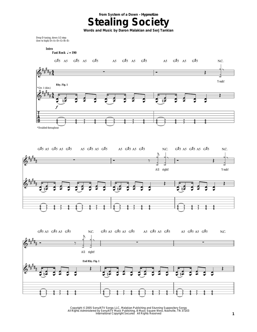 Stealing Society Stealing Society Electric Guitar scores gallery preview page 1