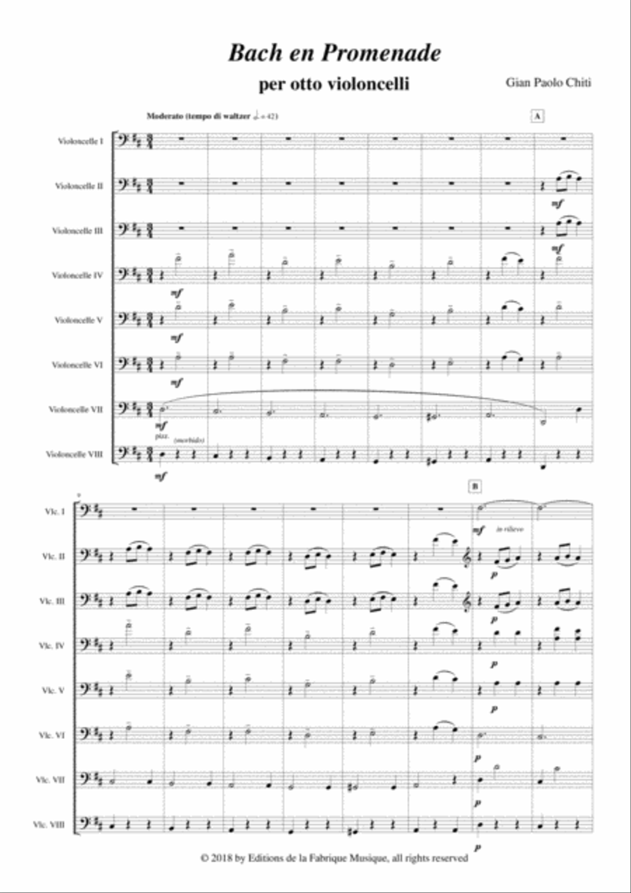 Gian Paolo Chiti: Bach En Promenade for cello octet Cello Solo scores gallery preview page 2