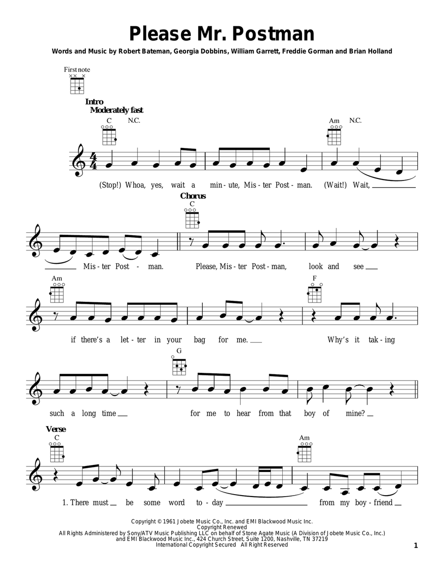Please Mr. Postman Ukulele scores gallery preview page 1
