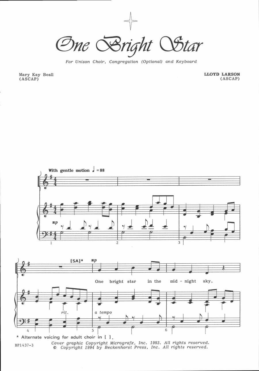 One Bright Star One Bright Star Unison Choir scores gallery preview page 2