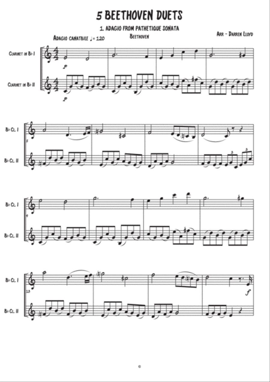 5 Beethoven duets - For Clarinets Clarinet Duet scores gallery preview page 1
