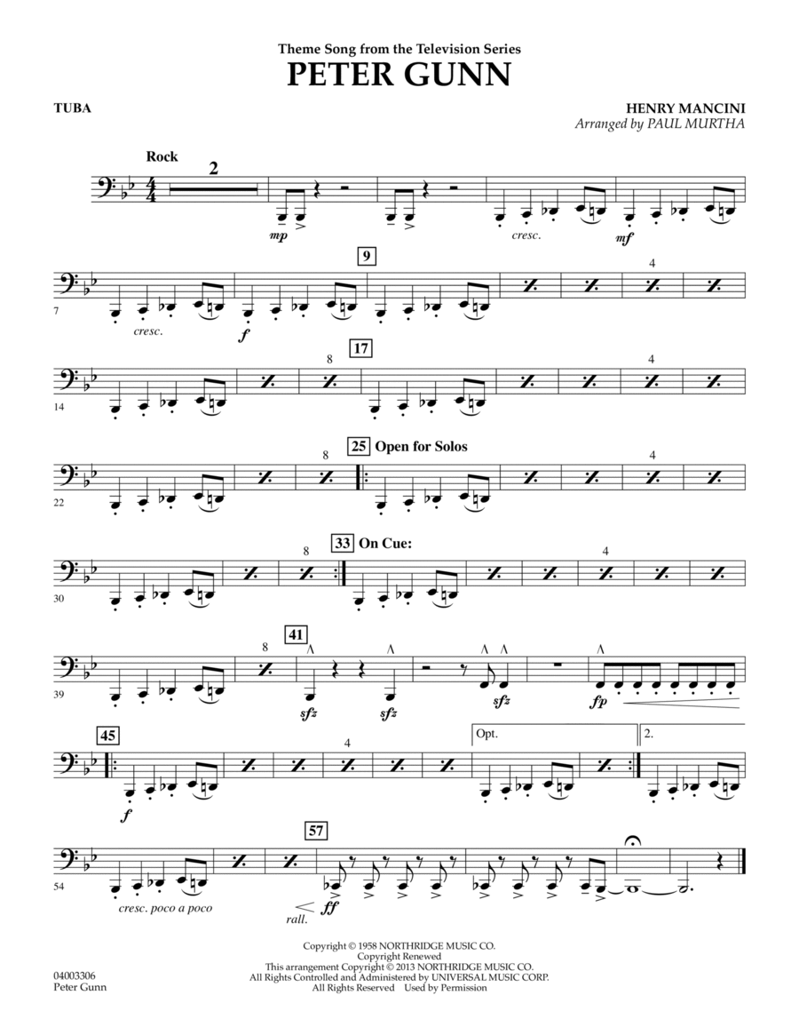 Peter Gunn - Tuba Peter Gunn - Tuba Concert Band scores gallery preview page 1
