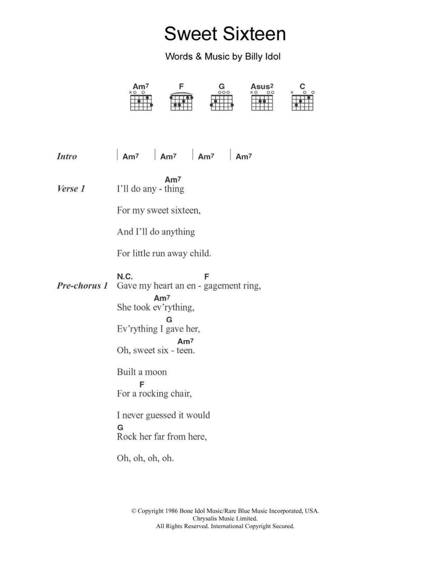 Sweet Sixteen Easy Guitar scores gallery preview page 1