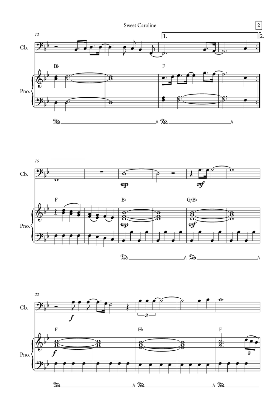Sweet Caroline Double Bass scores gallery preview page 2