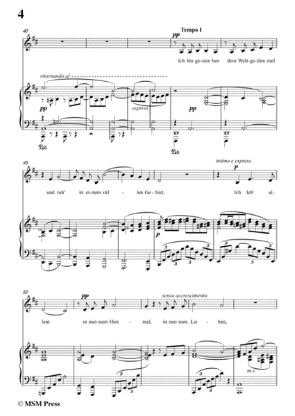 Mahler-Ich bin der Welt abhanden gekommen in D Major,for Voice and Piano image number null