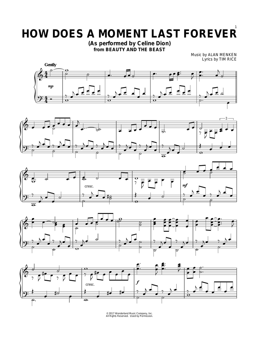 How Does A Moment Last Forever (from Beauty And The Beast) Piano Solo scores gallery preview page 1