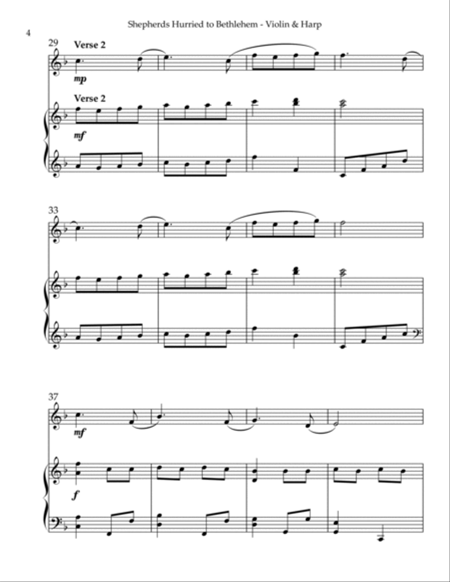 Shepherds Hurried to Bethlehem, Duet for Violin & Harp String Duet scores gallery preview page 4