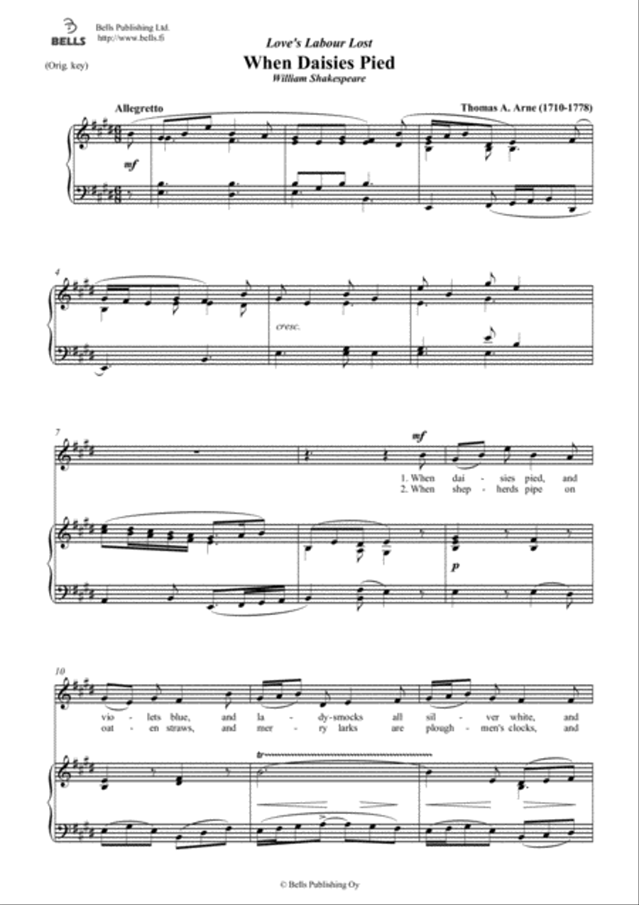 When Daisies Pied (Original key. E Major) Voice Solo scores gallery preview page 1