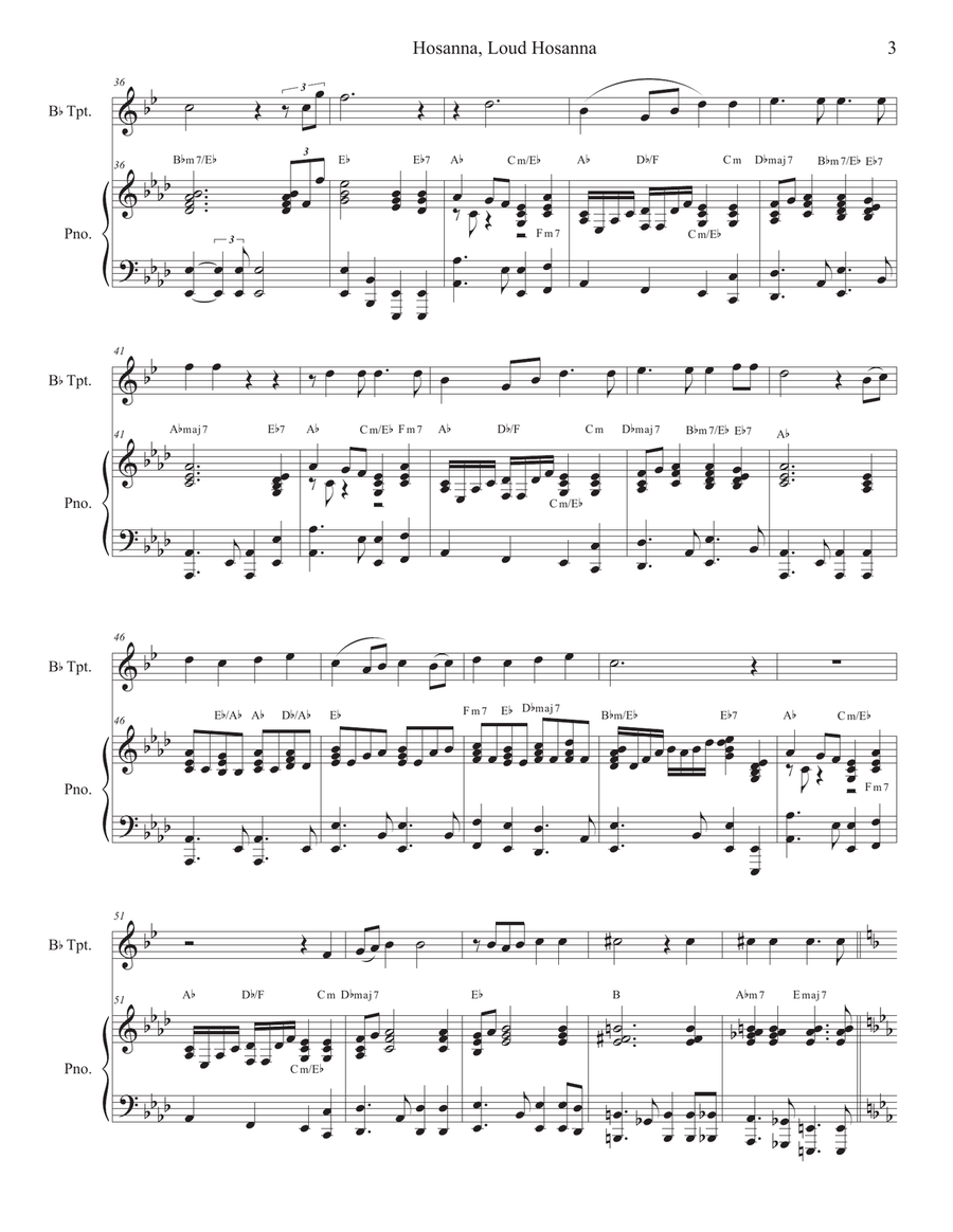 Hosanna, Loud Hosanna (Bb-Trumpet solo - Piano accompaniment) Trumpet Solo scores gallery preview page 3