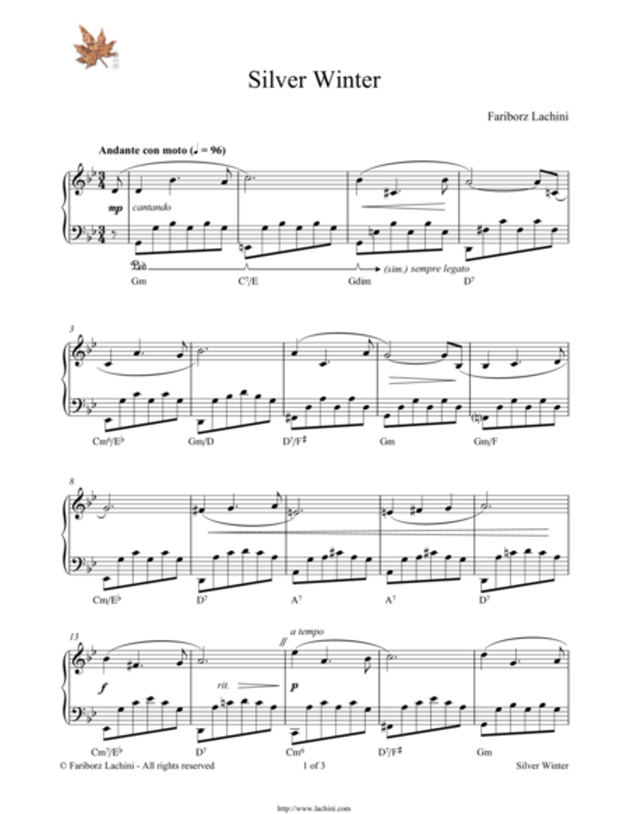 Silver Winter Piano Solo scores gallery preview page 1