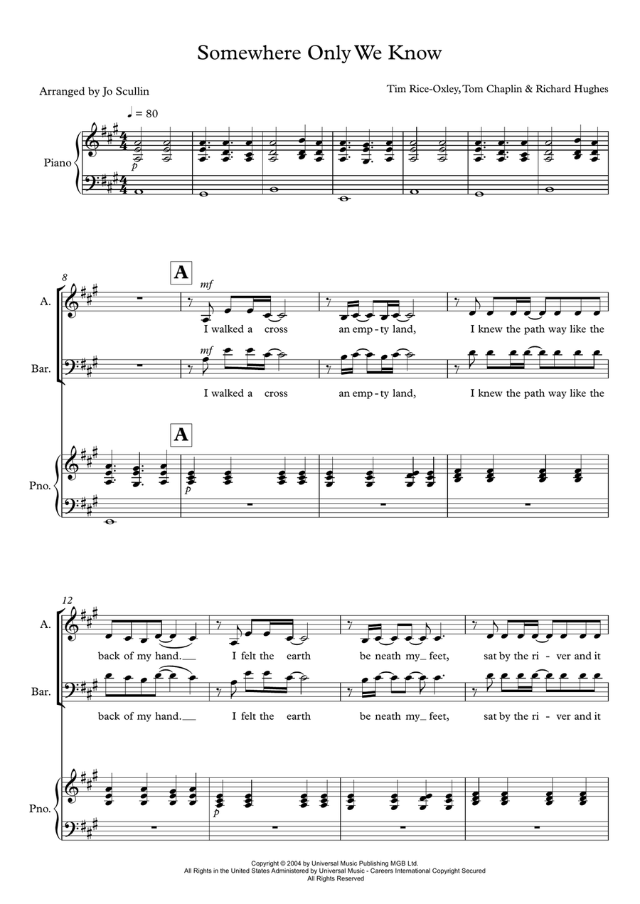 Somewhere Only We Know 3-Part scores gallery preview page 1