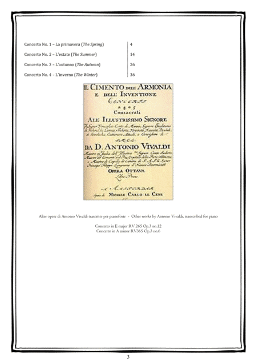 Vivaldi - The Four Seasons for Piano - Complete Piano Solo scores gallery preview page 3