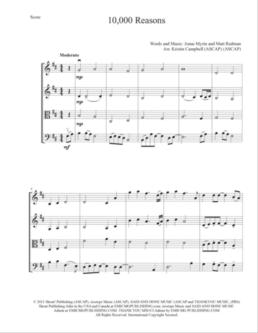 10,000 Reasons (Bless The Lord) String Quartet scores gallery preview page 2