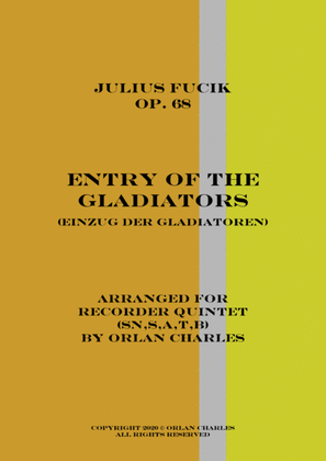 Book cover for Julius Fucik - Entry of the Gladiators (circus music) - for recorder quintet