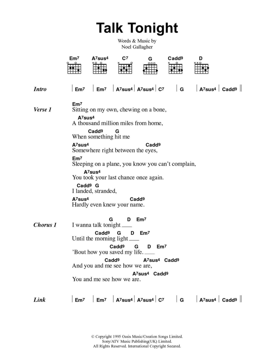 Talk Tonight Easy Guitar scores gallery preview page 1