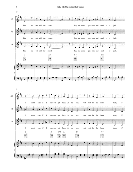 Take Me Out to the Ball Game - for SSA choir with piano (optional guitar) image number null