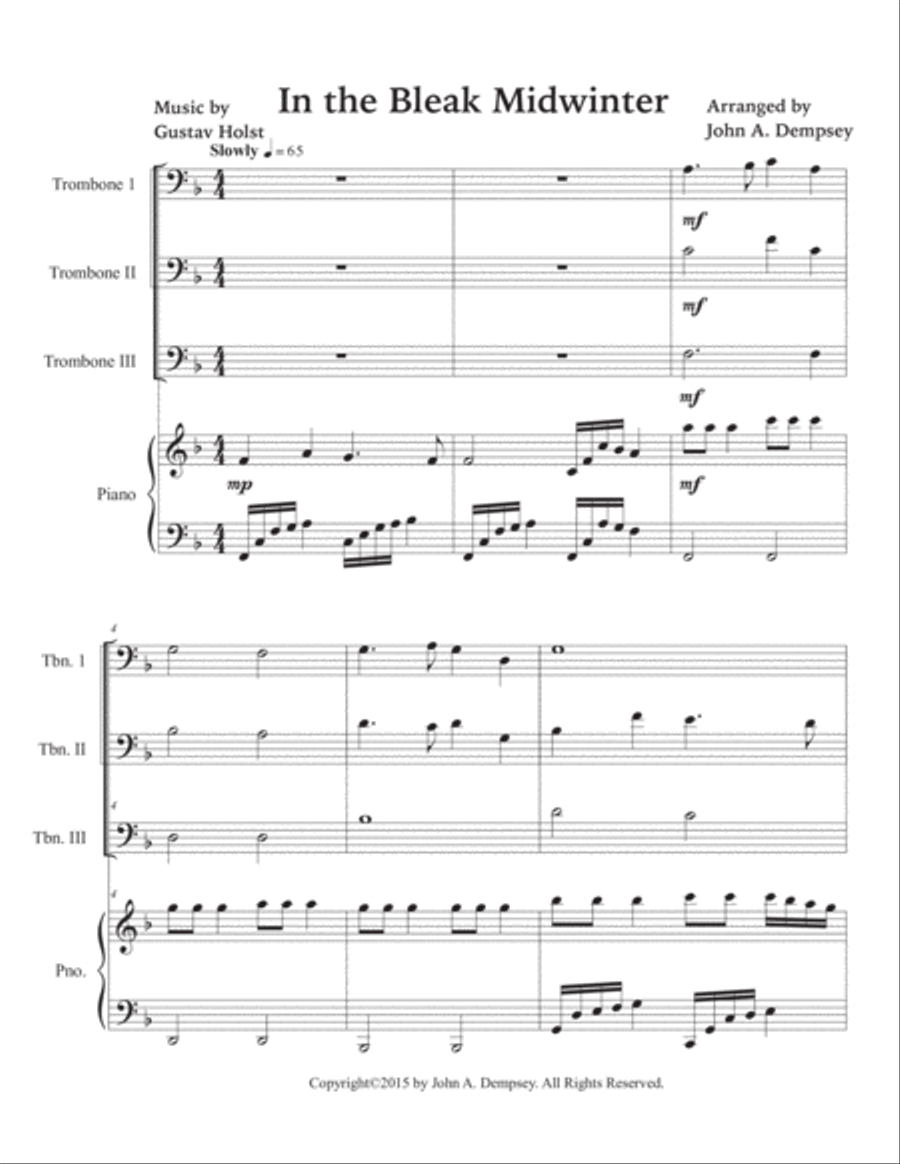 In the Bleak Midwinter (Quartet for Three Trombones and Piano) Small Ensemble scores gallery preview page 5