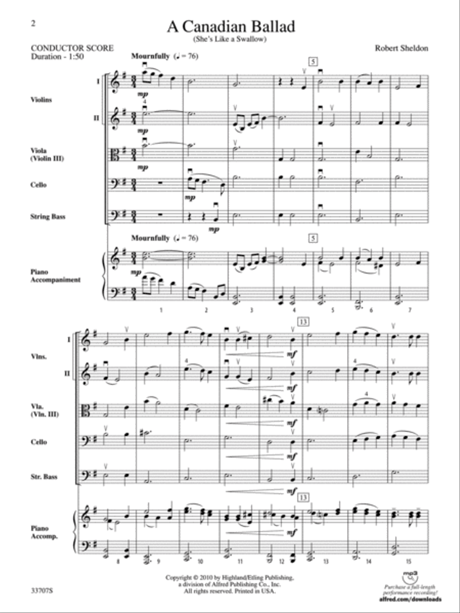A Canadian Ballad String Orchestra scores gallery preview page 2